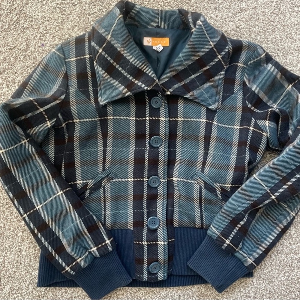 Tulle Plaid Wool-Blend Jacket | Size L